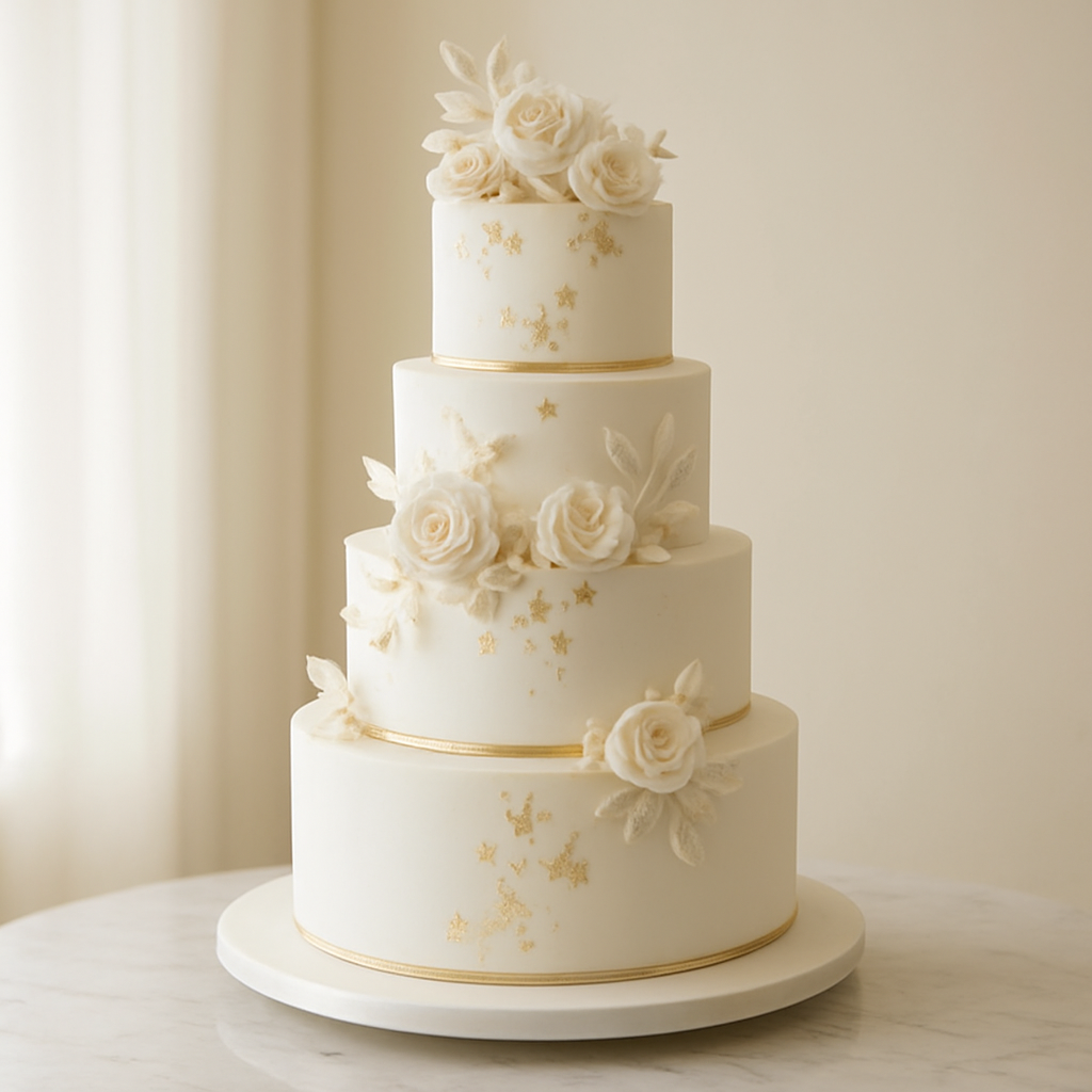 Elegant multi-tier custom wedding cake with sugar flowers
